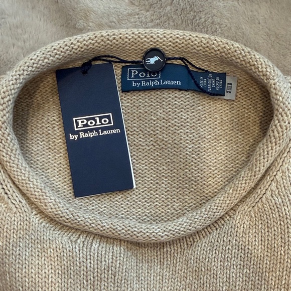 Polo Ralph Lauren Rolled Neck Cotton Sweater with Bear Motif in dark almond marl - Picture 2 of 4